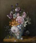 JOUVE Edwige,Bouquet de fleurs dans un vase sur un entablement de marbre,Tajan FR 2013-10-25
