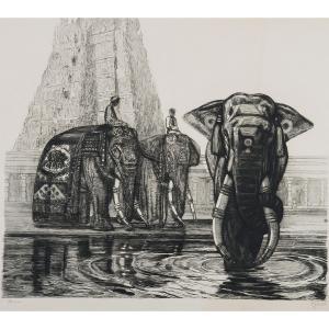JOUVE Paul 1878-1973,Éléphants du temple de Madura,1930,Tajan FR 2017-11-21