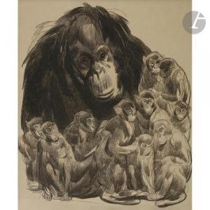 JOUVE Paul 1878-1973,Chimpanzés,1932,Ader FR 2019-03-22