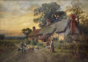 JOWETT Singleton,Shepherd and Flock by Thatched Cottage,Duggleby Stephenson (of York) 2024-01-05