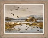 JOYCE Marshall M 1912-1998,Flock of geese over a marsh camp,Eldred's US 2014-07-30
