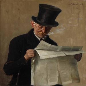 jozef kinzel 1852-1925,A gentleman reads the paper,Bruun Rasmussen DK 2014-05-26