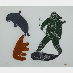 JUANISIALU IRQUMIA 1912-1977,A MAN TRIES TO KILL A BEAR,1973,Waddington's CA 2014-10-13