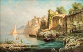 JULIEN Gustave Marius 1825-1881,Bord de mer, paysage méditerranéen,Piguet CH 2018-09-26