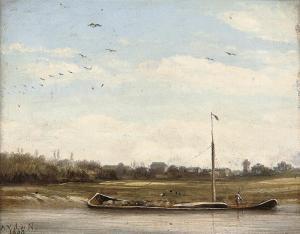 JUMEL DE NOIRETERRE Antoine Valentin 1824-1902,A Barge on the river,Christie's GB 2009-03-19