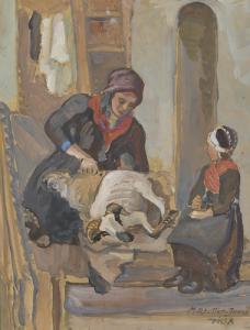 JUNOD Marguerite 1883-1968,La tonte des moutons,Dobiaschofsky CH 2010-11-10