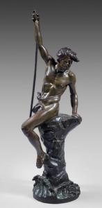 JUSTINFERRAND ERNEST,LE JEUNE PECHEUR SCULPTURE EN BRONZE CISELE ET PAT,Joron-Derem 2014-04-02