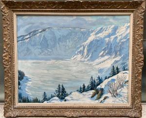 KÄMMERER Robert 1870-1950,Paysage de montagne sous la neige avec lac gelé,Sadde FR 2023-09-01