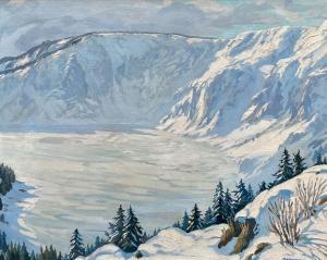 KÄMMERER Robert 1870-1950,Paysage de montagne sous la neige avec lac gelé.,Sadde FR 2023-04-28