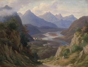 KÖBEL Georg 1807-1894,Blick in ein Tal mit Landgut und Dorf,Galerie Bassenge DE 2017-05-26