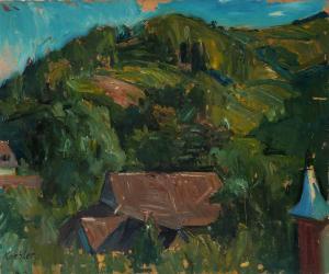 KÖHLER Hendrik 1893-1975,Ölstudie mit den Häusern in Günterstal zwischen di,Bloss DE 2017-03-20