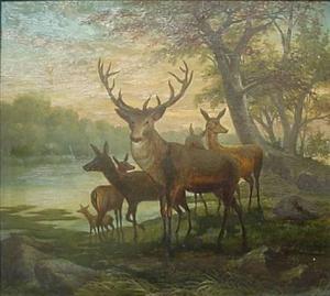 KÖHLER Hermann 1800-1800,Koehler- Elk in Landscape- oil on artistboard, sig,Rachel Davis 2008-09-14