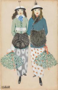 KÖHLER Mela 1885-1960,Zwei Damen mit Mistelsträuchern,1911,im Kinsky Auktionshaus AT 2022-06-29