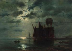 KÖNIG Gustav Ferdinand L 1808-1869,Fishing boats in a harbour by moonlight,Christie's GB 2000-04-06