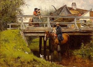 KÖNIG Hugo 1856-1899,Vater mit seinem Jüngsten zu Pferd,Zeller DE 2017-12-01