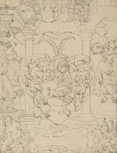 KÜBLER WERNER,Armoiries de la famille Ehinger von Ulm et figures,1606,Joron-Derem 2017-12-13