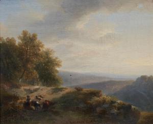 KÜHNEN Pieter Lodewijk 1812-1877,Hilly Landscape with Peasants and Animals,Lempertz DE 2020-11-21