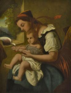 KÜPPER Friedrich 1860-1864,Mutter mit Kind beim Füttern einer Taube,Neumeister DE 2010-06-30