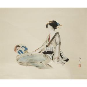 KABURAKI KIYOTAKA 1878-1972,GIRL WITH FAN,Freeman US 2018-03-16