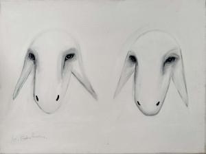 KADISHMAN Menashe 1932-2015,Two sheep in white background,Matsa IL 2024-03-27
