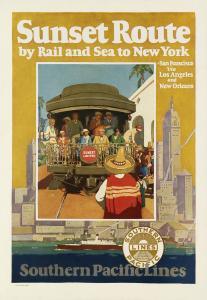 KADY MICHEL 1901-1977,SUNSET ROUTE / BY RAIL AND SEA TO NEW YORK,1928,Swann Galleries US 2019-02-07