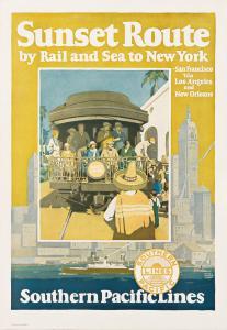 KADY MICHEL 1901-1977,SUNSET ROUTE / BY RAIL AND SEA TO NEW YORK,1928,Swann Galleries US 2021-08-05