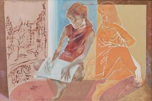 KAHAN Louis 1905-2002,Untitled (A Young Girl Sketches by the Window),1969,Leonard Joel AU 2023-09-19