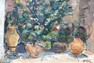 KAHN Leo 1894-1983,Plant Pots in Garden,Montefiore IL 2021-12-14