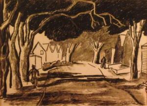 KAHN LOUIS 1901-1974,TWO FIGURES ON A SHADED STREET,1937,Freeman US 2010-09-17