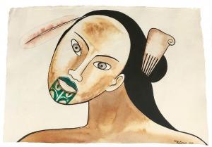 KAHUKIWA Robyn F. 1940,Wahine with Red Feather,2002,International Art Centre NZ 2023-07-25