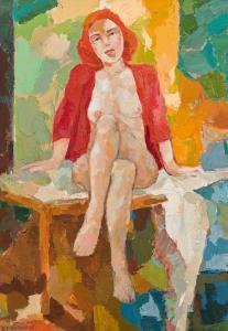KAINDL Franz 1932,Die rote Bluse,2005,im Kinsky Auktionshaus AT 2023-11-27