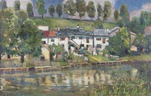 KAISER Richard 1868-1941,Häuser am Fluss,1900,Palais Dorotheum AT 2017-05-12