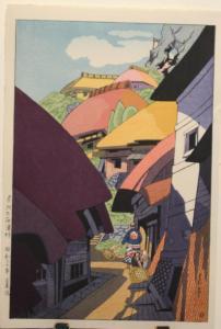 KAKO TSUJI 1870-1931,Village scene with colorful roofs,1955,Eldred's US 2010-04-22