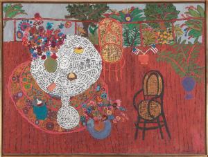 KALISH MURIEL 1932,garden scene with American flags,South Bay US 2021-05-01