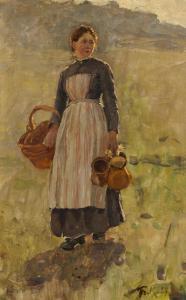 KALLMORGEN Friedrich 1856-1924,Junge Frau mit Tonkrügen und Korb,1919,Van Ham DE 2024-01-30