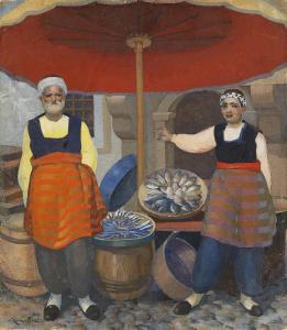 kalmikov,Fish sellers in Persia,1922,Stockholms Auktionsverket SE 2011-12-06