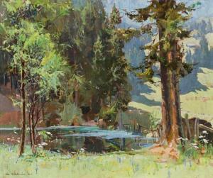 KALMUS LEO 1904-1986,Malerischer Waldsee auf einer Hochalm,1941,Zeller DE 2014-09-18