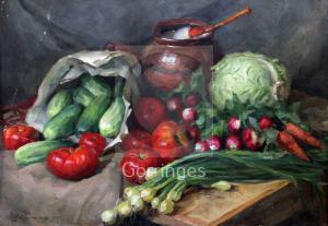 KALMYKOV Nickolai Pavlovich,Still life of vegetables on a table top,1955,Gorringes 2018-12-04