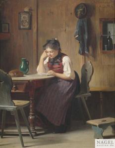 KALTENMOSER Max 1842-1887,Junges Bauernmädchen lesend in der Stube,Nagel DE 2013-10-08