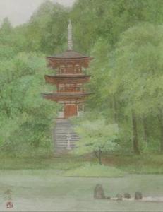 KAMAKURA Hideo 1930,Joruriji Temple: Three-Storied Pagoda,Mainichi Auction JP 2023-12-20