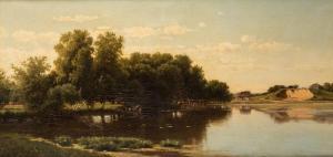 KAMENEV Lev Lvovich 1833-1886,A River Landscape with a Washerwoman,1872,Shapiro Auctions 2016-09-17