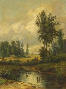KAMENEV Lev Lvovich 1833-1886,Sommerliche Flußlandschaft mit ruhenden Personen,Auktionshaus Quentin 2013-04-20