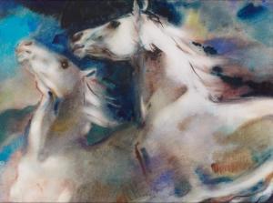 KAMPIS BANREVY Magda 1911-1987,Zwei weiße Pferde,1958,Zeller DE 2012-07-05