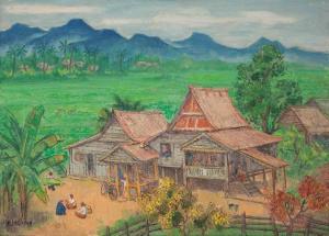 KANG LIU 1911-2004,View of the Kampung,1983,Christie's GB 2015-11-29