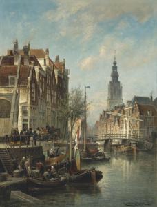 KANNEMANS Christiaan Cornelis 1812-1884,Figures and ships on an Amsterdam canal wit,1896,Christie's 2021-12-16