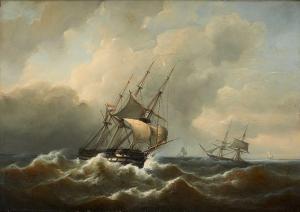 KANNEMANS Christiaan Cornelis 1812-1884,Trois-mâts dans la tempête,1854,Horta BE 2021-05-17