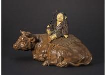 KANO TESSAI 1845-1925,Cow and child,Mainichi Auction JP 2018-01-20
