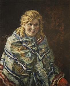 KANTCHALOVSKIJ PETROVITCH PETER,Portrait of a woman in a blue shawl,1927,Russian Seasons 2012-11-23