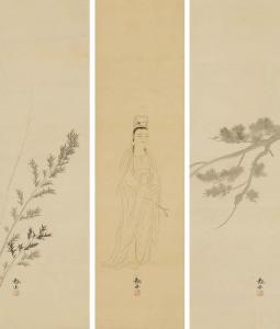 KANZAN Shimomura,Pine tree / Kannon / Bamboo (a set of 3 scrolls),Mainichi Auction 2022-07-16