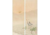 KANZAN Shimomura 1873-1930,Two Cranes (a pair of scrolls),Mainichi Auction JP 2021-07-31